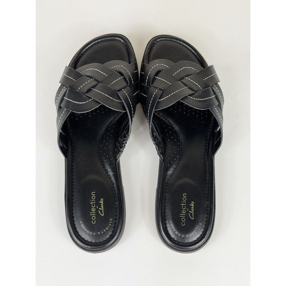 Clarks Collection Women's Slide Sandals Size 9 Black Woven Comfort Sandals